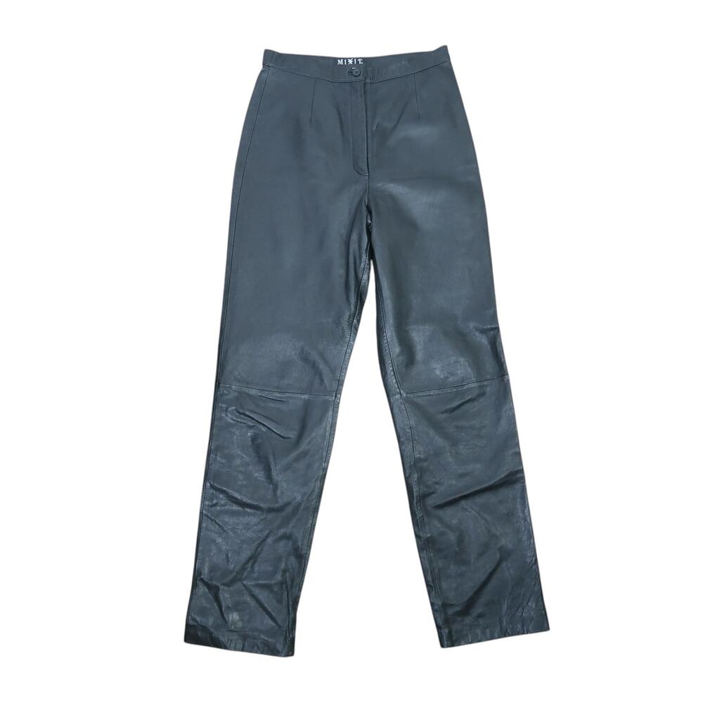 Vintage 90s Mix It Black Leather High Rise Straight Leg Pants 6